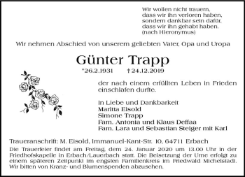 Traueranzeige von Günter Trapp von vrm-trauer