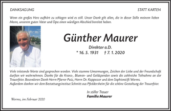 Traueranzeige von Günther Maurer von vrm-trauer