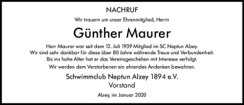 Traueranzeige von Günther Maurer von vrm-trauer