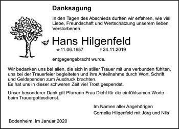 Traueranzeige von Hans Hilgenfeld von vrm-trauer