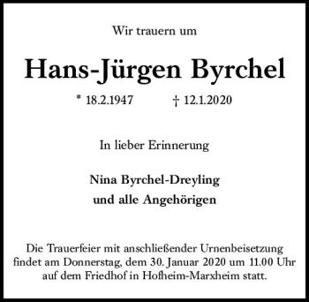 Traueranzeige von Hans-Jürgen Byrchel von vrm-trauer