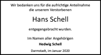 Traueranzeige von Hans Schell von vrm-trauer