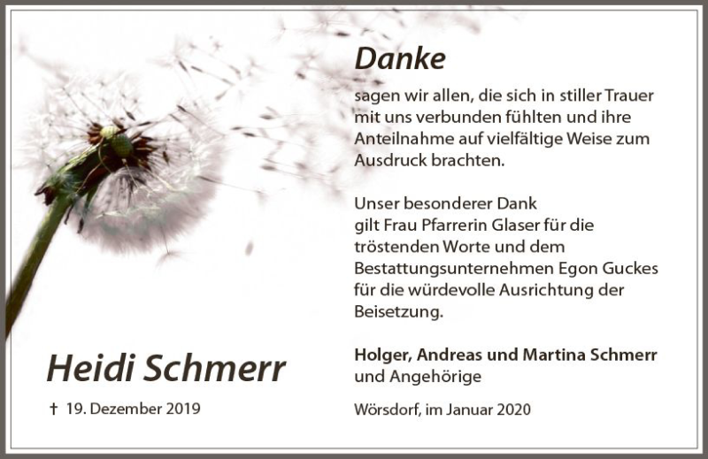  Traueranzeige für Heidi Schmerr vom 18.01.2020 aus vrm-trauer