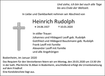 Traueranzeige von Heinrich Rudolph von vrm-trauer