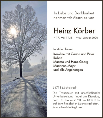 Traueranzeige von Heinz Körber von vrm-trauer