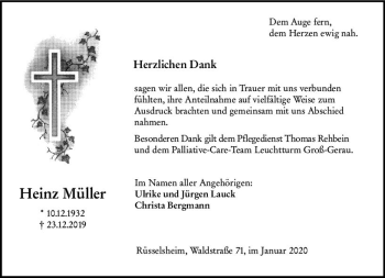 Traueranzeige von Heinz Müller von vrm-trauer