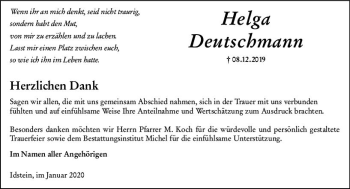 Traueranzeige von Helga Deutschmann von vrm-trauer