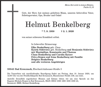 Traueranzeige von Helmut Benkelberg von vrm-trauer