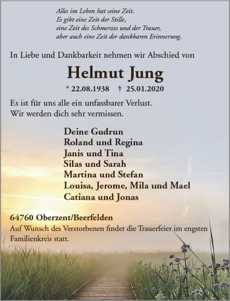  Traueranzeige für Helmut Jung vom 01.02.2020 aus vrm-trauer