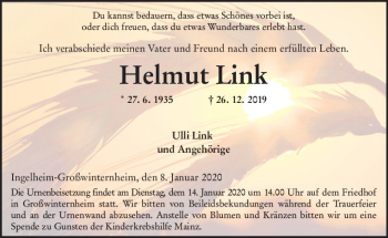 Traueranzeige von Helmut Link von vrm-trauer