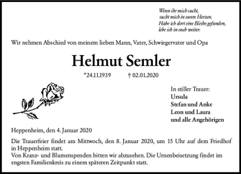 Traueranzeige von Helmut Semler von vrm-trauer