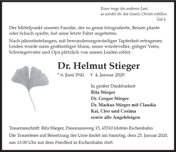 Traueranzeige von Helmut Stieger von vrm-trauer