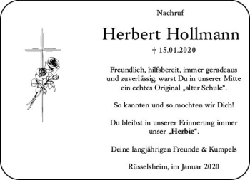 Traueranzeige von Herbert Hollmann von vrm-trauer