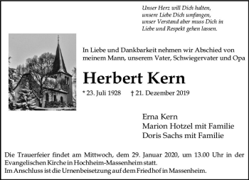 Traueranzeige von Herbert Kern von vrm-trauer