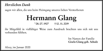 Traueranzeige von Hermann Glang von vrm-trauer