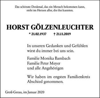 Traueranzeige von Horst Gölzenleuchter von vrm-trauer