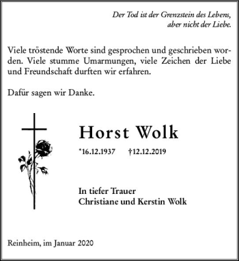 Traueranzeige von Horst Wolk von vrm-trauer