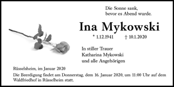 Traueranzeige von Ina Mykowski von vrm-trauer