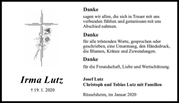 Traueranzeige von Irma Lutz von vrm-trauer
