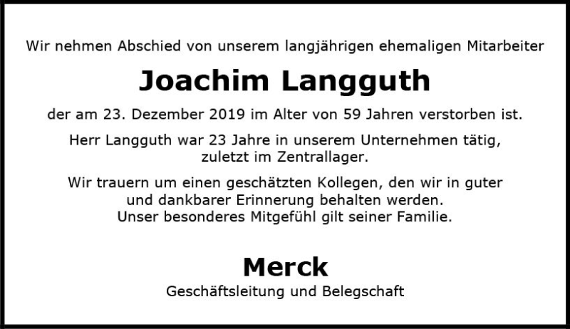  Traueranzeige für Joachim Langguth vom 18.01.2020 aus vrm-trauer