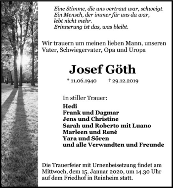 Traueranzeige von Josef Göth von vrm-trauer