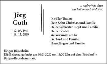 Traueranzeige von Jörg Guth von vrm-trauer