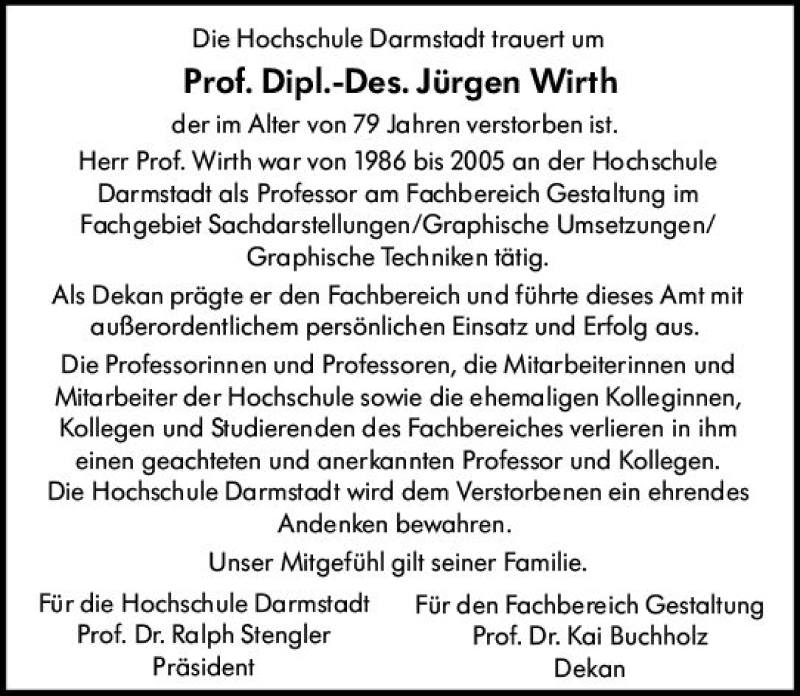  Traueranzeige für Jürgen Wirth vom 25.01.2020 aus vrm-trauer