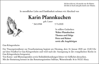 Traueranzeige von Karin Pfannkuchen von vrm-trauer