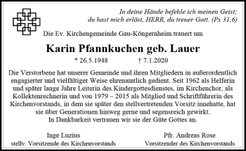 Traueranzeige von Karin Pfannkuchen von vrm-trauer