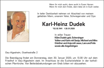 Traueranzeige von Karl-Heinz Dudek von vrm-trauer