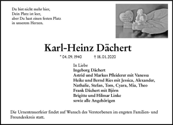 Traueranzeige von Karl-Heinz Dächert von vrm-trauer