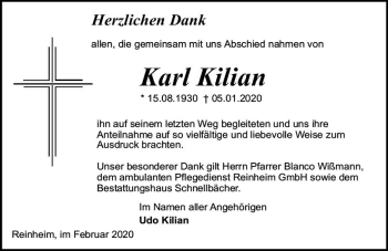Traueranzeige von Karl Kilian von vrm-trauer