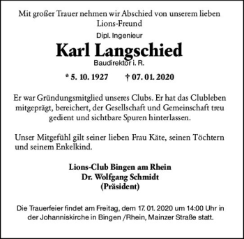 Traueranzeige von Karl Langschied von vrm-trauer