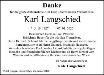 Traueranzeige von Karl Langschied von vrm-trauer