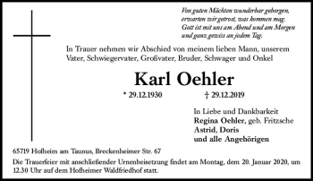 Traueranzeige von Karl Oehler von vrm-trauer