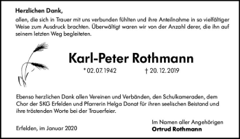Traueranzeige von Karl-Peter Rothmann von vrm-trauer