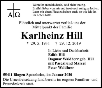 Traueranzeige von Karlheinz Hill von vrm-trauer