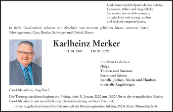 Traueranzeige von Karlheinz Merker von vrm-trauer