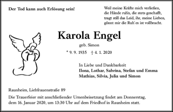 Traueranzeige von Karola Engel von vrm-trauer