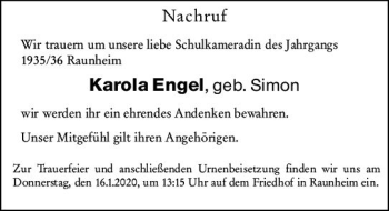 Traueranzeige von Karola Engel von vrm-trauer