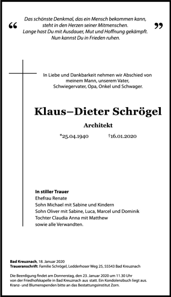 Traueranzeige von Klaus Dieter Schrögel von vrm-trauer