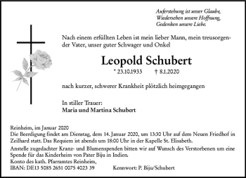 Traueranzeige von Leopold Schubert von vrm-trauer