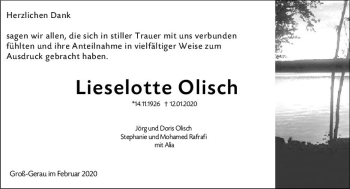 Traueranzeige von Lieselotte Olisch von vrm-trauer