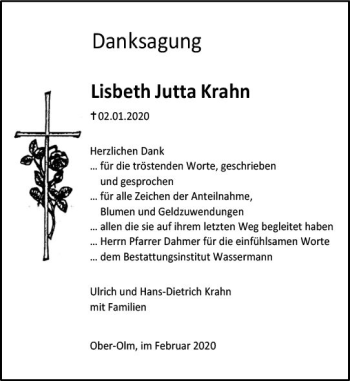 Traueranzeige von Lisbeth Jutta Krahn von vrm-trauer