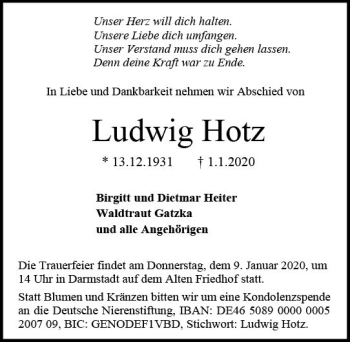 Traueranzeige von Ludwig Hotz von vrm-trauer