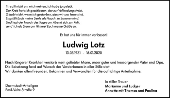 Traueranzeige von Ludwig Lotz von vrm-trauer