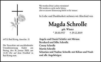Traueranzeige von Magda Schrolle von vrm-trauer