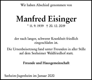 Traueranzeige von Manfred Eisinger von vrm-trauer