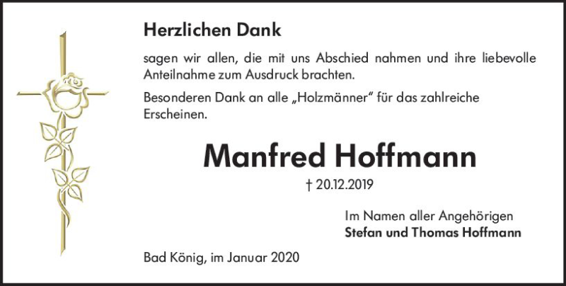  Traueranzeige für Manfred Hoffmann vom 25.01.2020 aus vrm-trauer