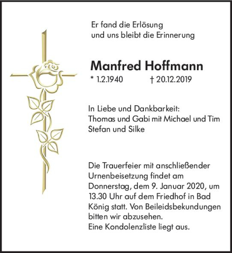  Traueranzeige für Manfred Hoffmann vom 04.01.2020 aus vrm-trauer